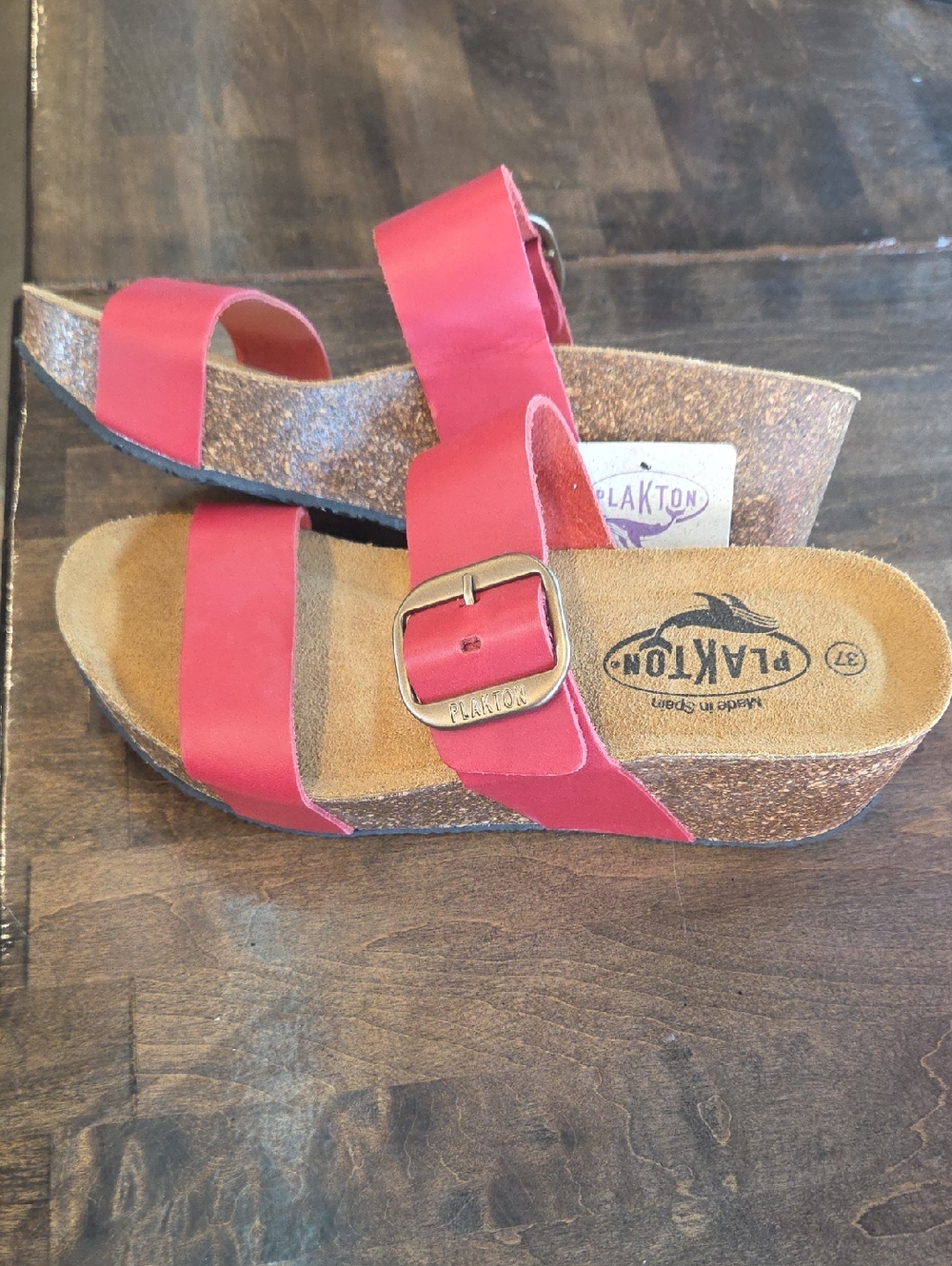 Plakton Size 6 Women's Red Cork Wedge NEW Slide Sandals